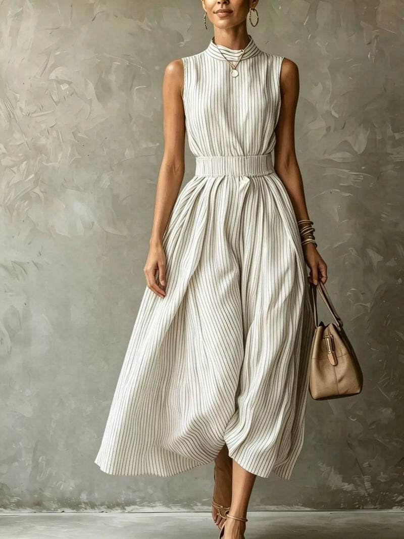 Striped Mock Neck Sleeveless Maxi Dress — Multiple Colors • Inclusive Sizing | Trendsi - Dressed.