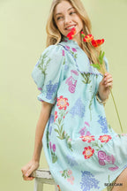 Umgee Multi Flower Print V-Neck Dress - Dressed.
