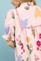Umgee Multi Flower Print V-Neck Dress - Dressed.