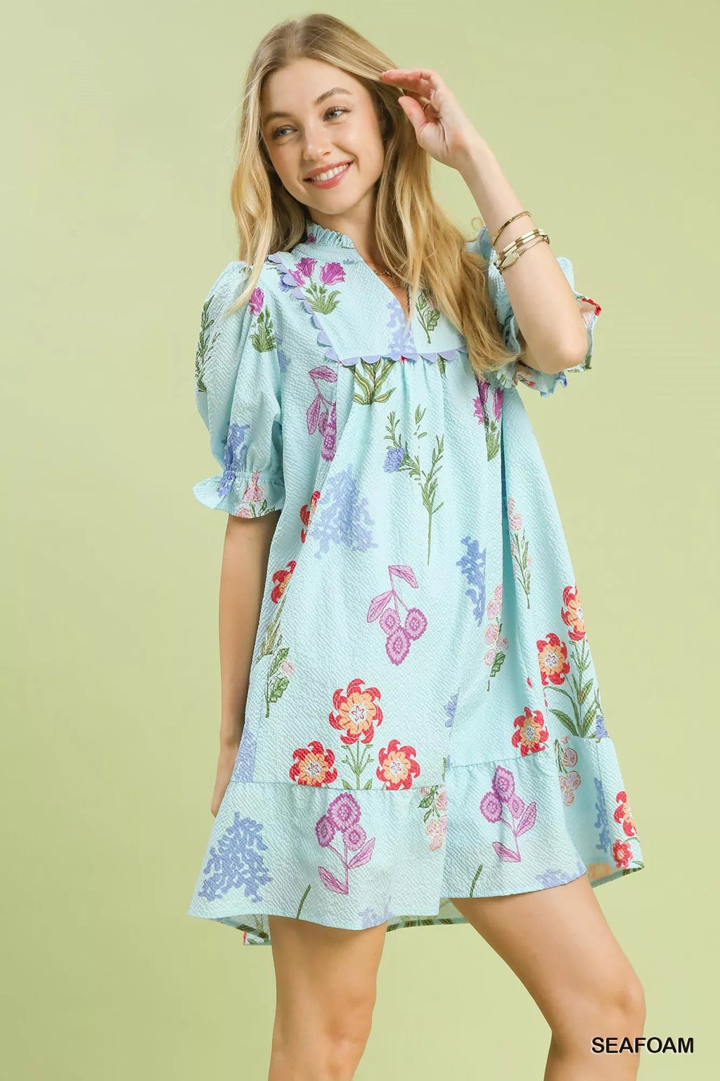 Umgee Multi Flower Print V-Neck Dress - Dressed.