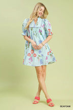 Umgee Multi Flower Print V-Neck Dress - Dressed.