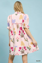 Umgee Multi Flower Print V-Neck Dress - Dressed.