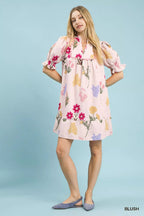 Umgee Multi Flower Print V-Neck Dress - Dressed.