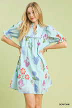 Umgee Multi Flower Print V-Neck Dress - Dressed.