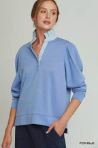 Umgee Stripe Ruffle Neck Long Sleeve Top - Dressed.