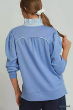 Umgee Stripe Ruffle Neck Long Sleeve Top - Dressed.