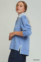 Umgee Stripe Ruffle Neck Long Sleeve Top - Dressed.