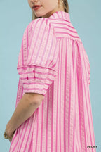 Umgee Striped Puff Sleeve Midi Dress - Dressed.