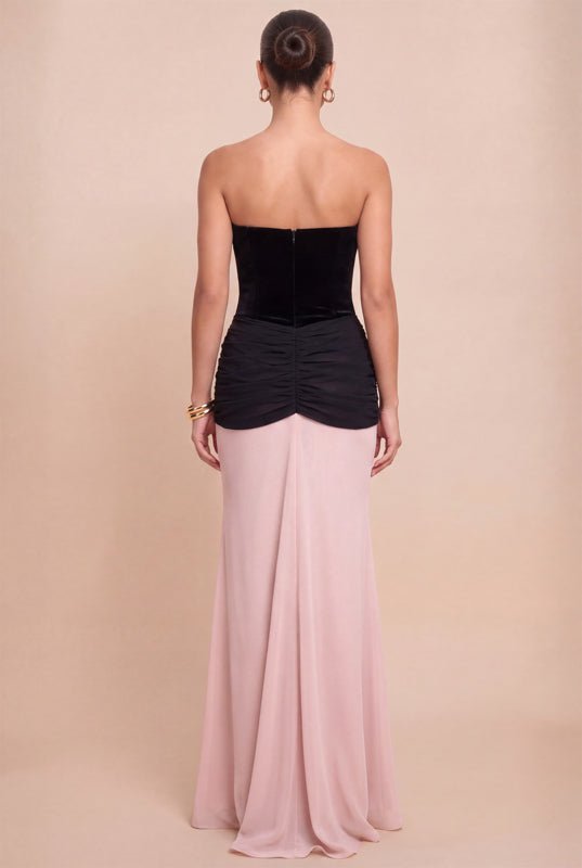 Velvet Chiffon Maxi Dress — Black & Blush | Luxxel - Dressed.