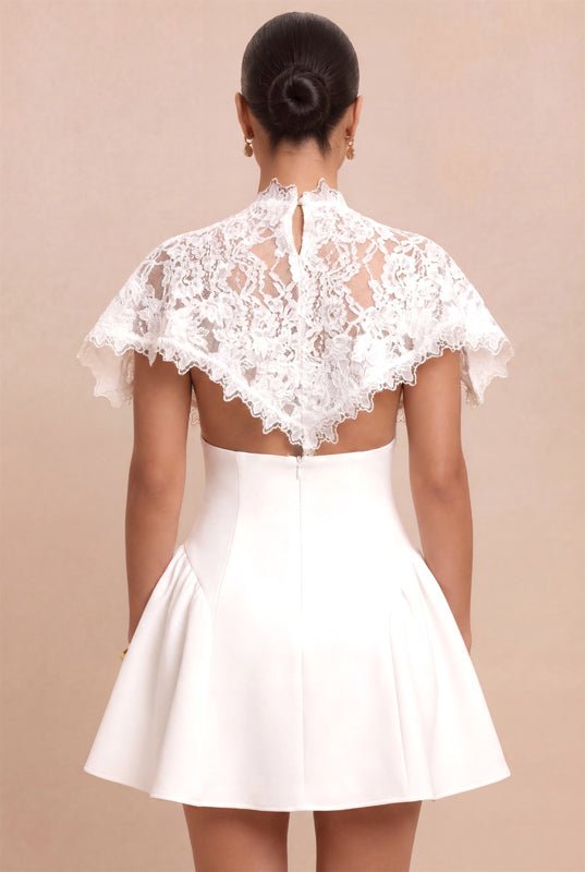 Vivienne Lace-Cape Mini Dress — White | Dressed Showroom - Dressed.