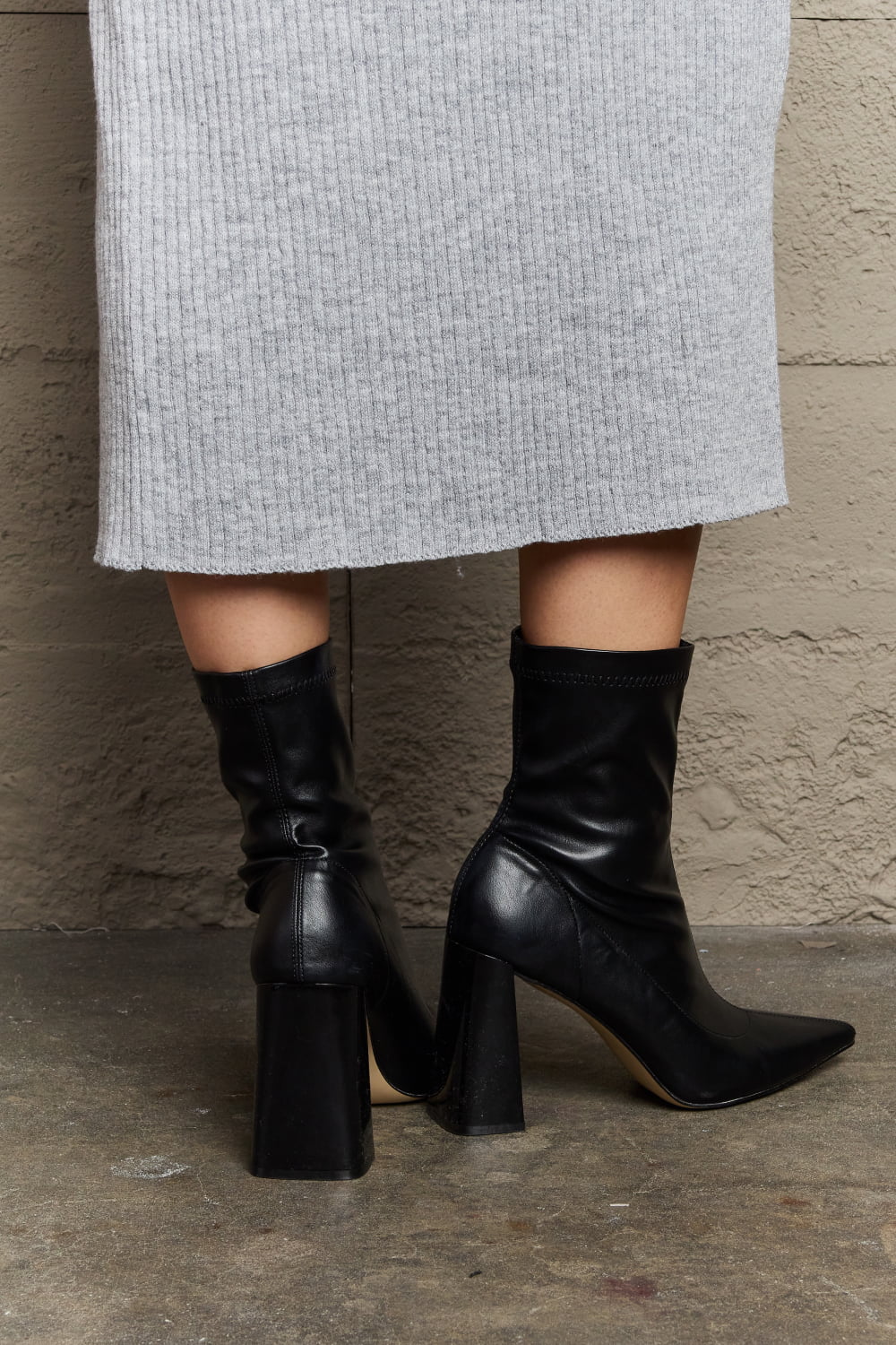 Weeboo Stacy Block Heel Sock Boots - Dressed.
