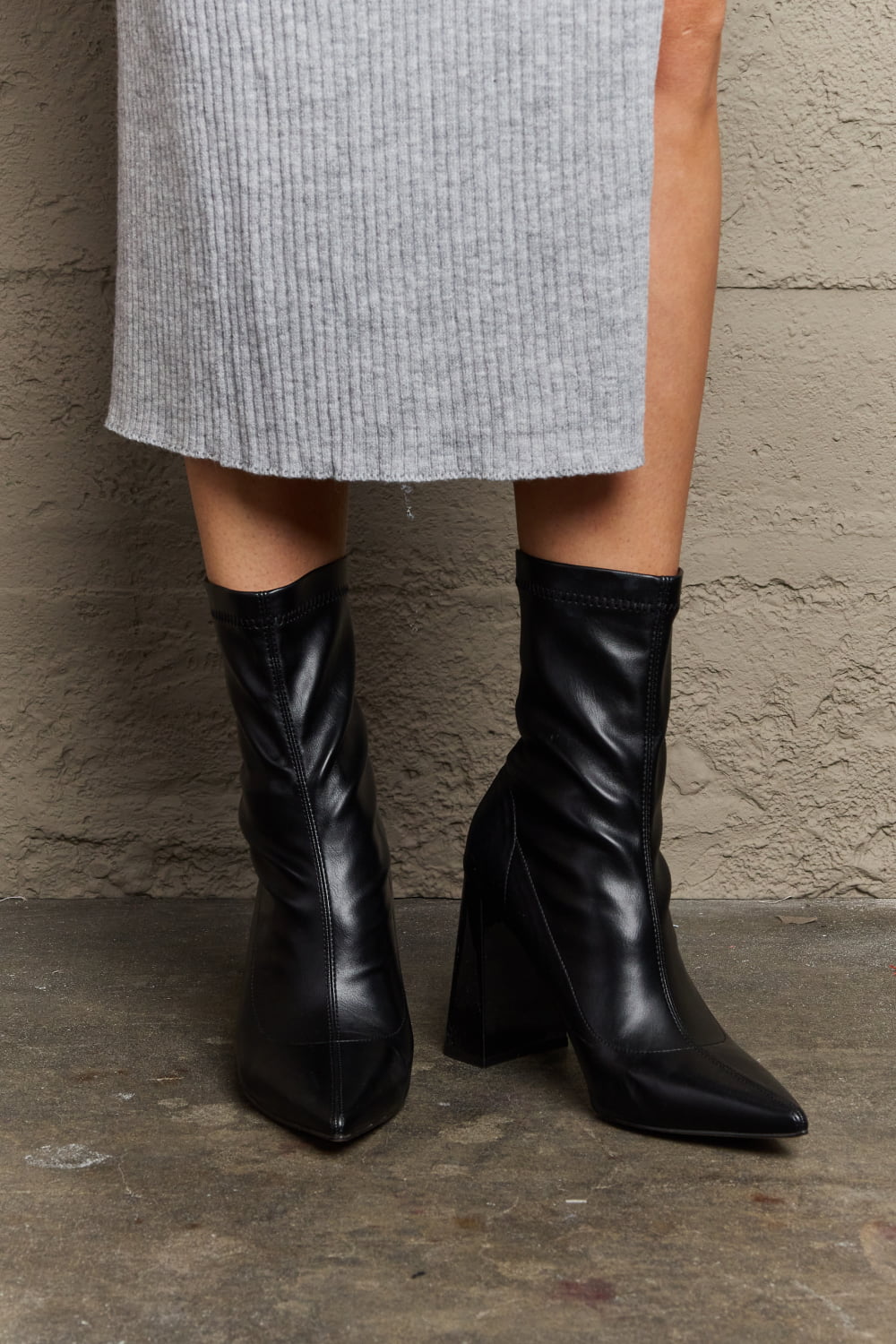 Weeboo Stacy Block Heel Sock Boots - Dressed.