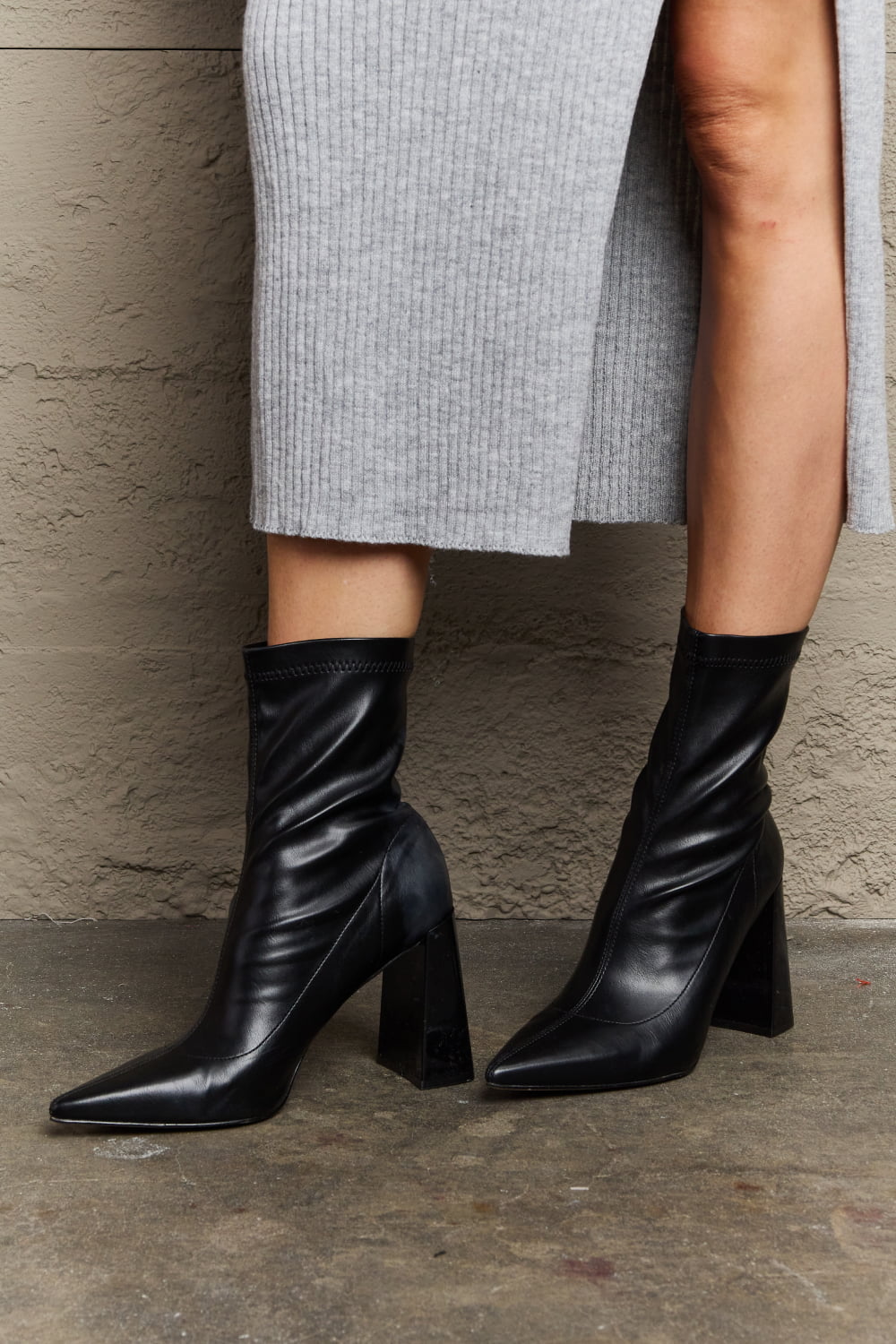 Weeboo Stacy Block Heel Sock Boots - Dressed.