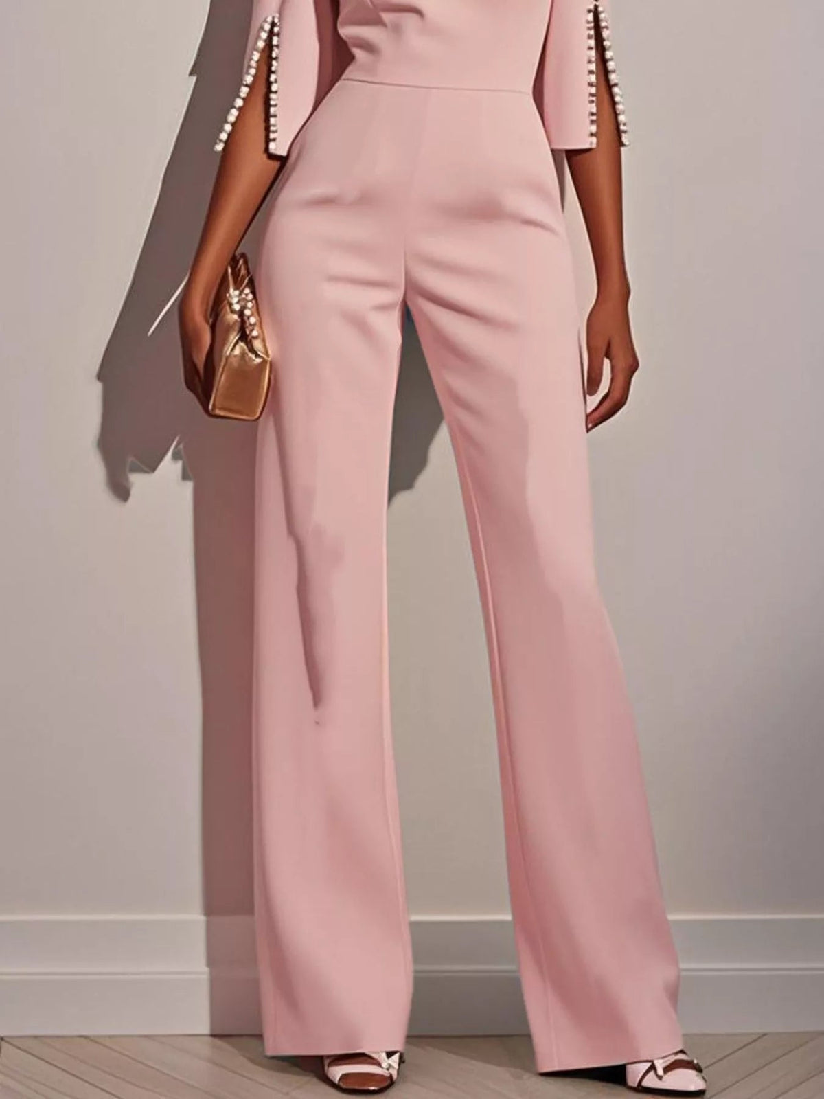Wide-Leg Jumpsuit with Slit Sleeve - Dressed.