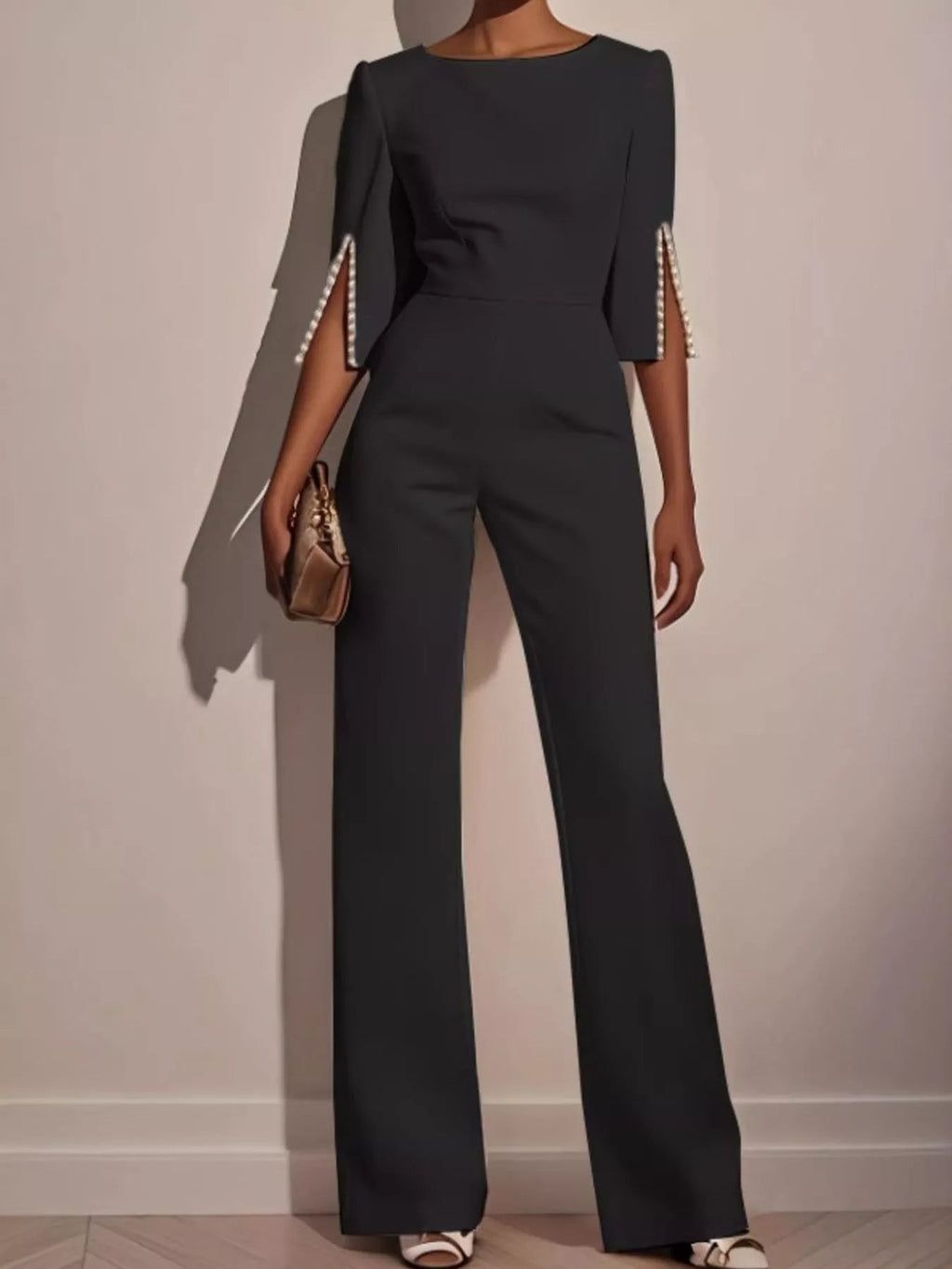 Wide-Leg Jumpsuit with Slit Sleeve - Dressed.