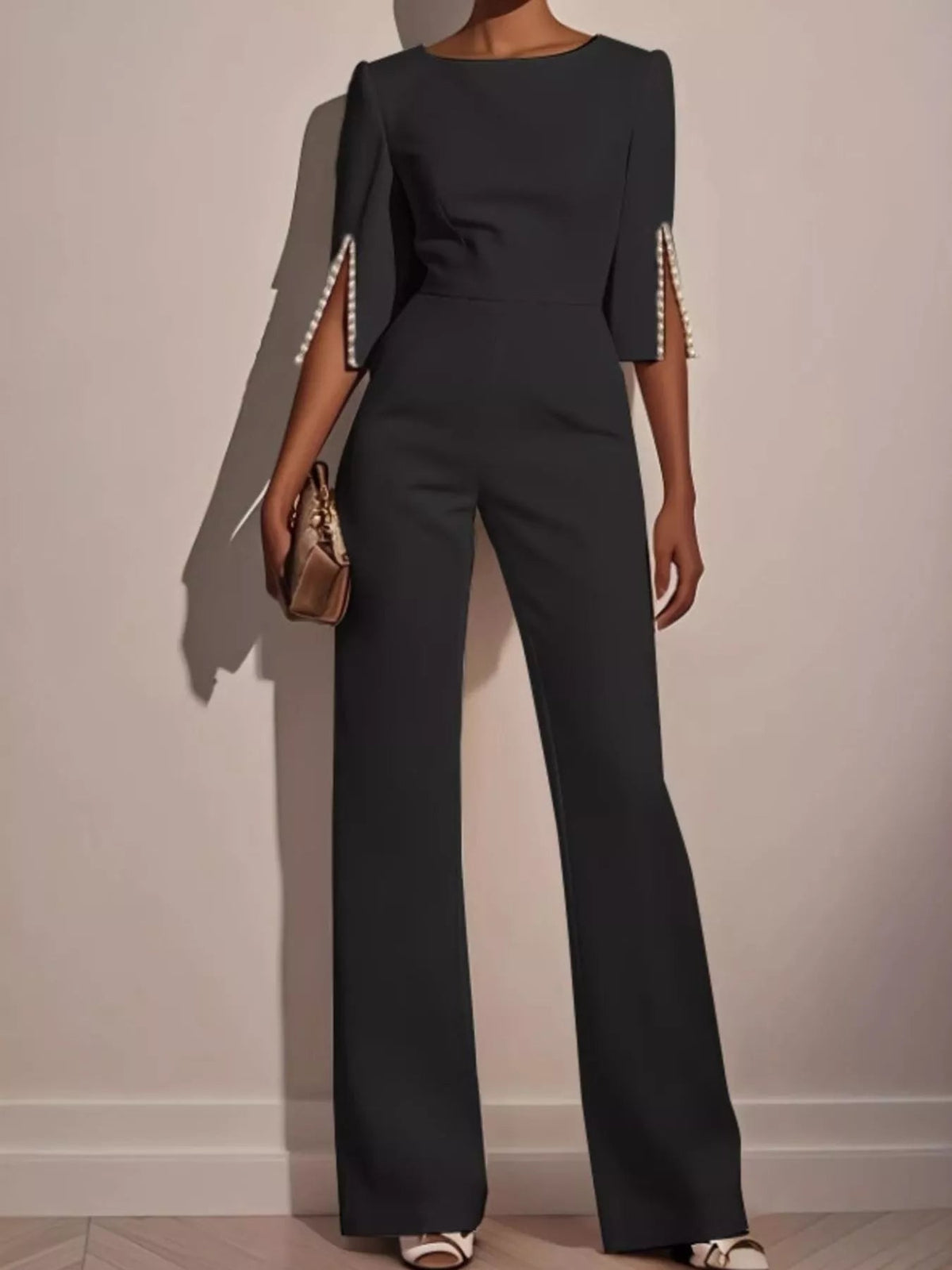 Wide-Leg Jumpsuit with Slit Sleeve - Dressed.
