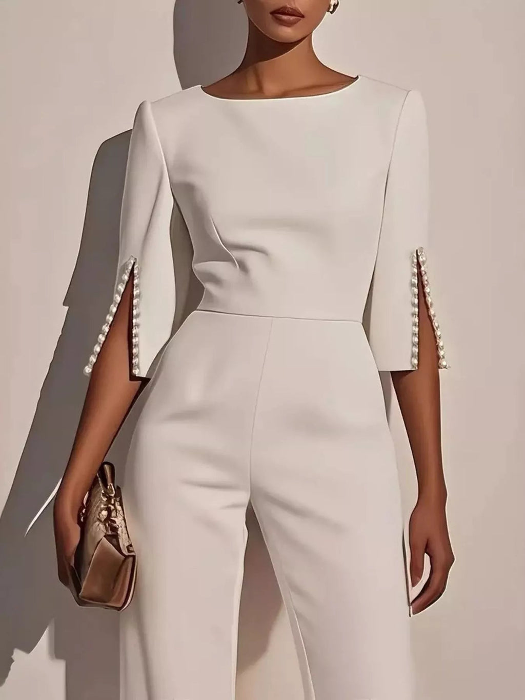Wide-Leg Jumpsuit with Slit Sleeve - Dressed.