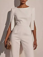 Wide-Leg Jumpsuit with Slit Sleeve - Dressed.