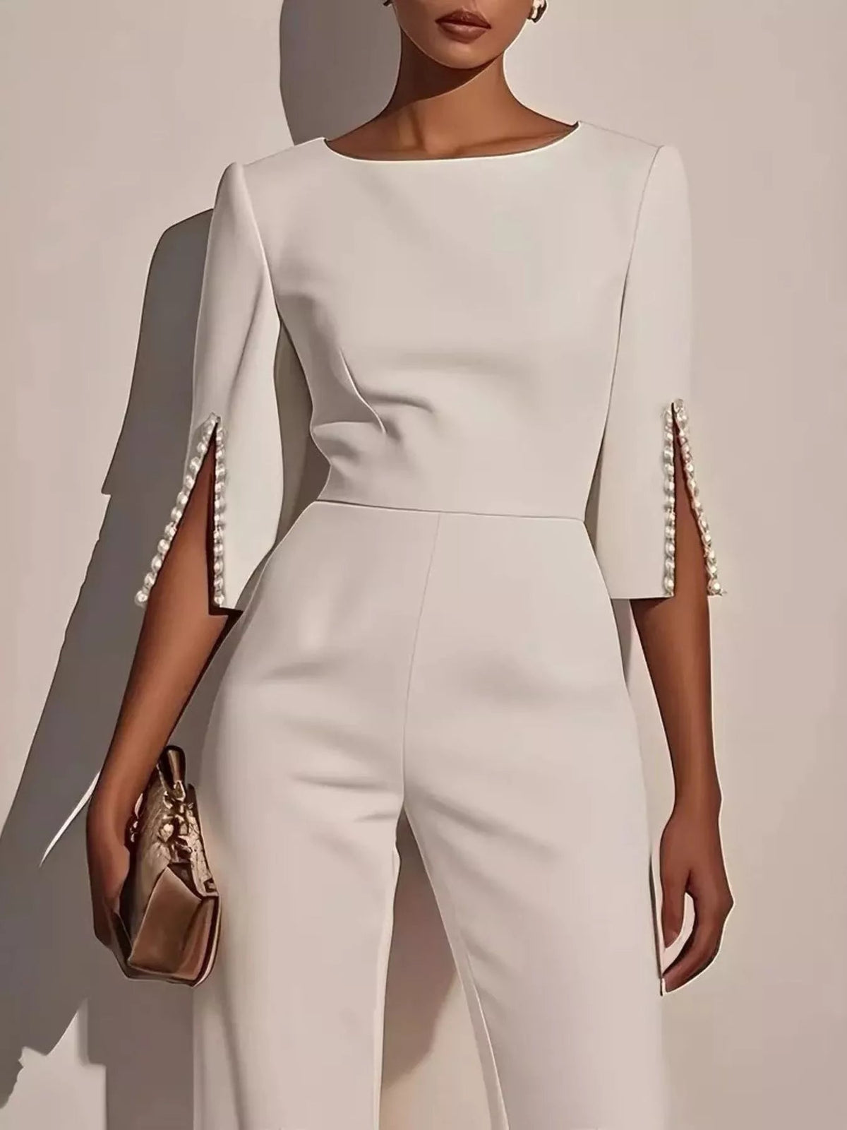 Wide-Leg Jumpsuit with Slit Sleeve - Dressed.
