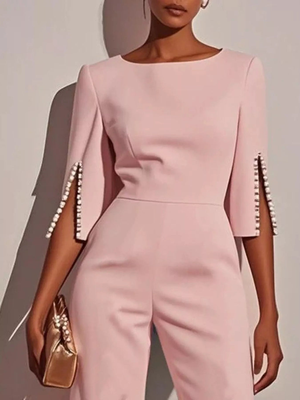 Wide-Leg Jumpsuit with Slit Sleeve - Dressed.