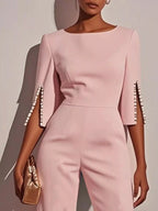 Wide-Leg Jumpsuit with Slit Sleeve - Dressed.
