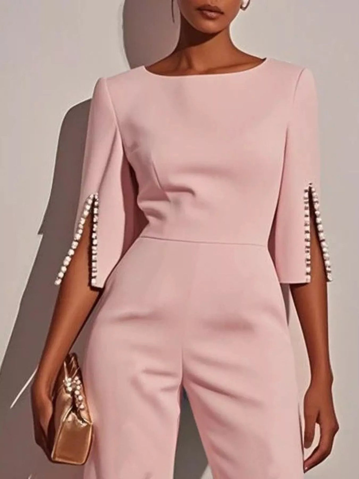 Wide-Leg Jumpsuit with Slit Sleeve - Dressed.