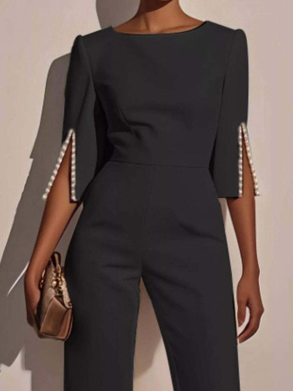 Wide-Leg Jumpsuit with Slit Sleeve - Dressed.
