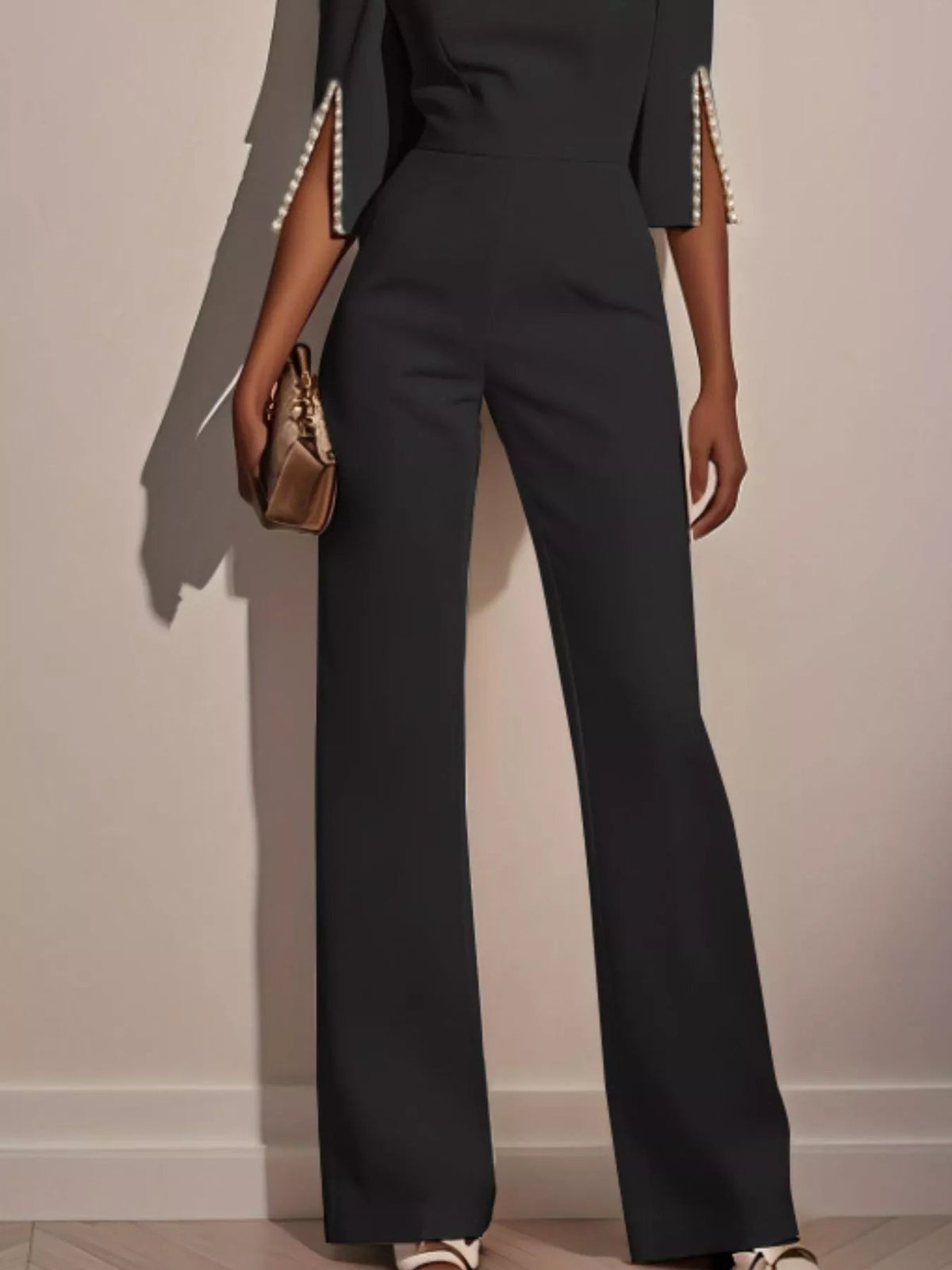 Wide-Leg Jumpsuit with Slit Sleeve - Dressed.