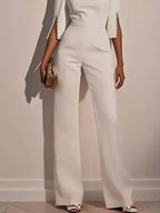 Wide-Leg Jumpsuit with Slit Sleeve - Dressed.