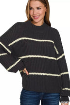 Zenana Oversize Striped Sweater - Dressed.