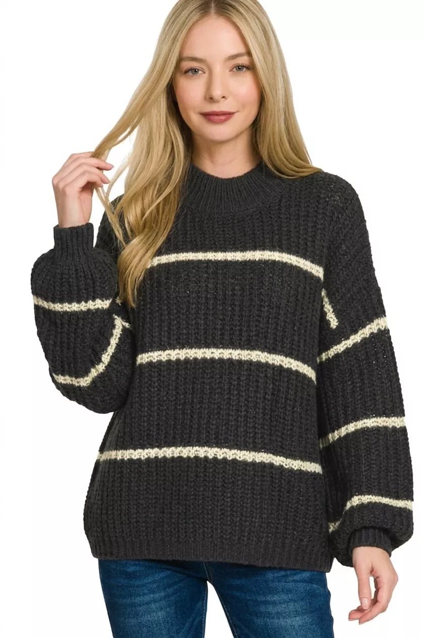 Zenana Oversize Striped Sweater - Dressed.