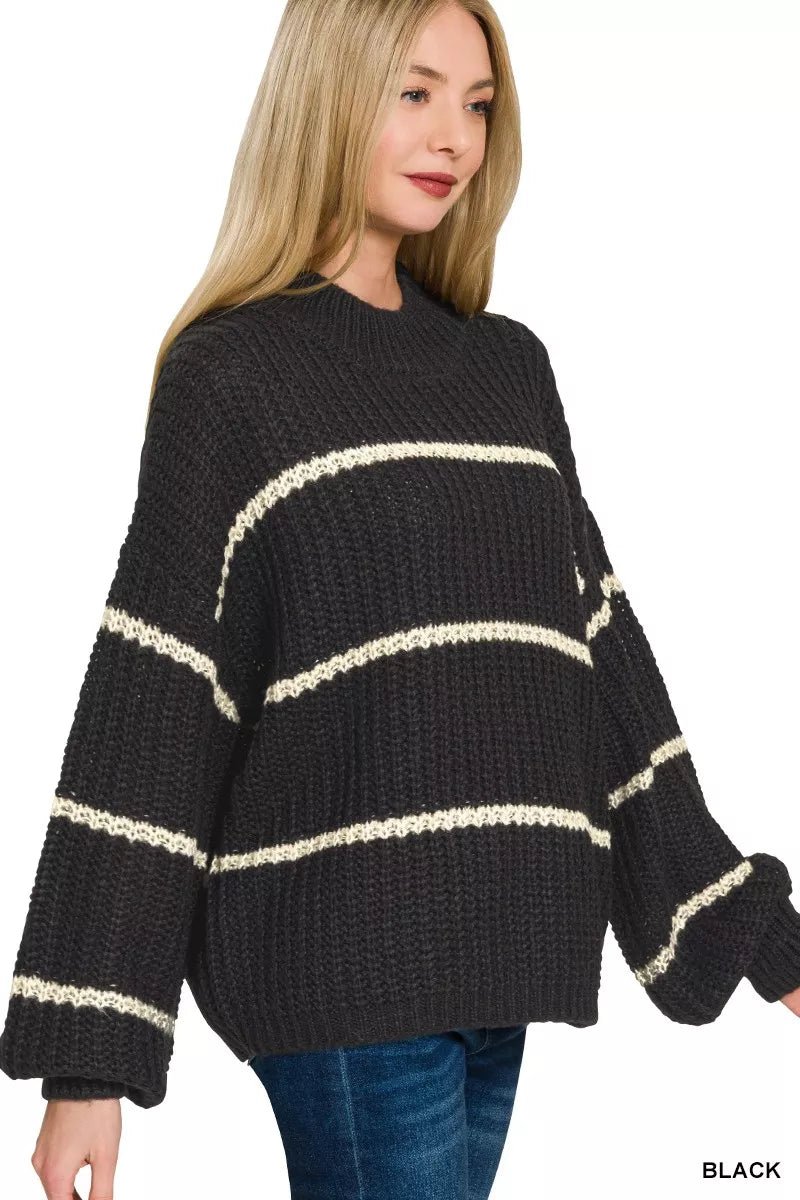 Zenana Oversize Striped Sweater - Dressed.