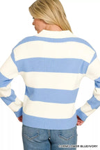 Zenana Striped Collared Sweater - Dressed.