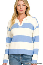 Zenana Striped Collared Sweater - Dressed.