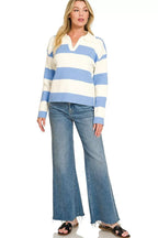 Zenana Striped Collared Sweater - Dressed.