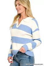 Zenana Striped Collared Sweater - Dressed.